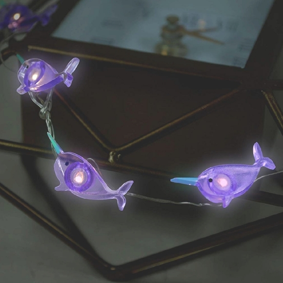 Narwhal Unicorn Whale Purple String Fairy Lights - Picture 2 of 7